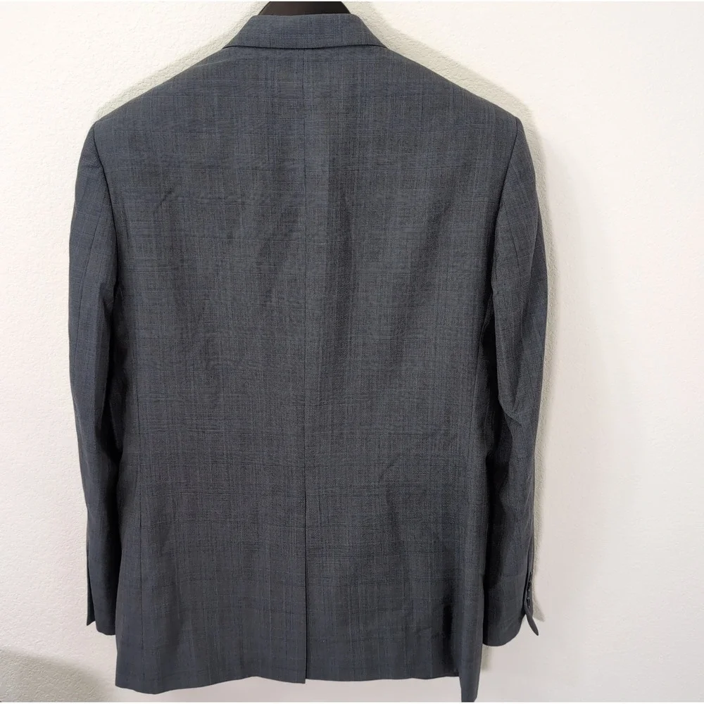 Jos A Bank Mens Signature Blazer 46L Grey Wool Silk Glen Plaid Sport Coat Jacket